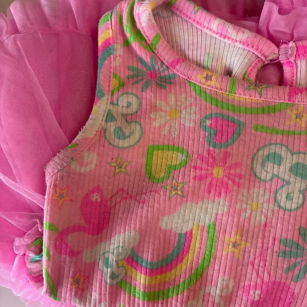 Barbie 18 Month Baby Girl Snap Bottom Tutu Dress One Piece Light Wear Pink Heart